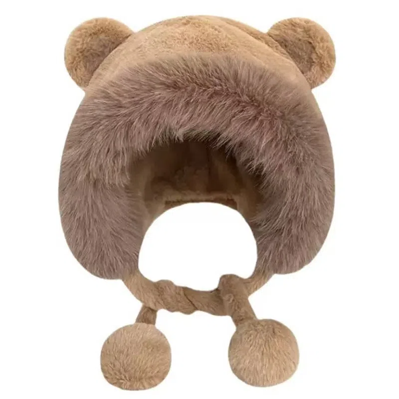 零界 秋冬保暖护耳毛绒小熊帽 绑带 加厚保暖可爱显脸小 软糯少女心 骑车防风 聚酯纤维 绒线帽 女款