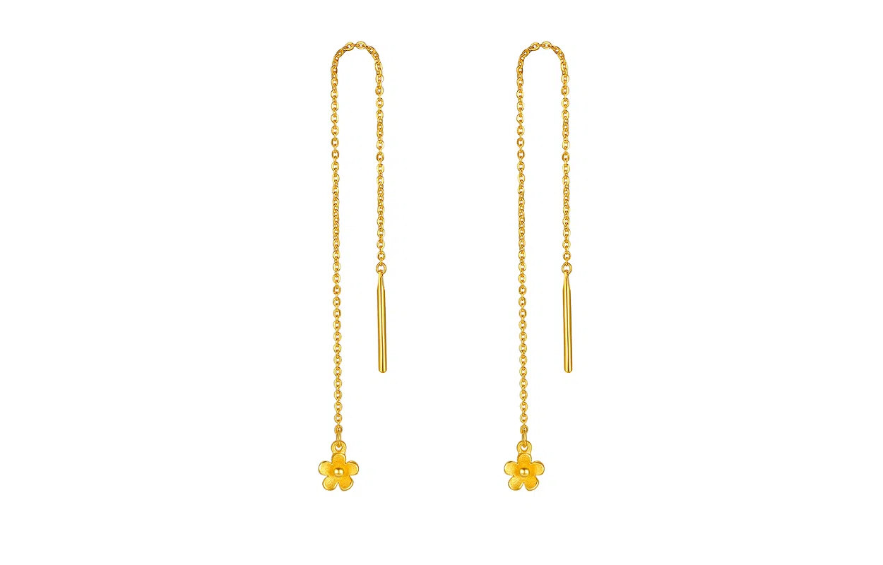 周六福 甜美气质花型 足金 按克计价 黄金耳线 女款