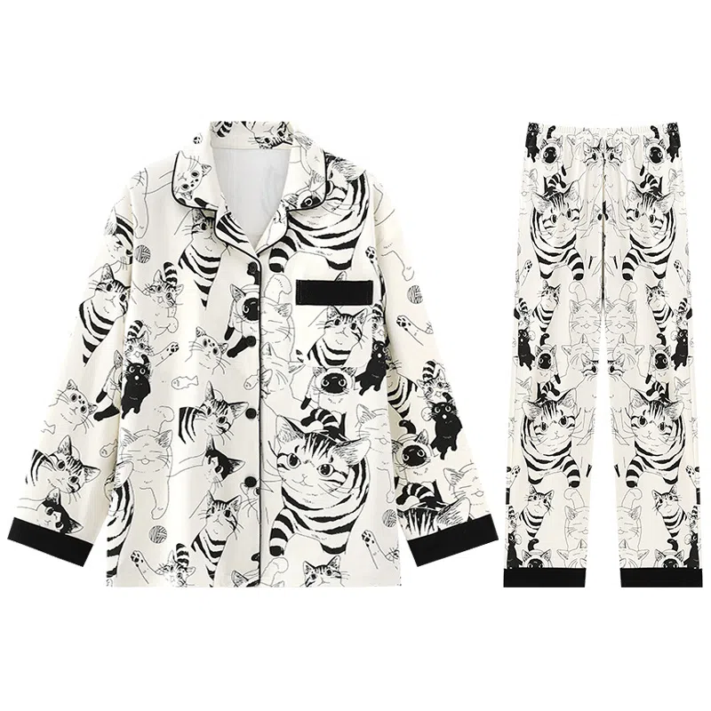 兰缪 简约亲肤舒适带胸垫一体防凸点长袖可外穿休闲长裤睡衣套装 女款 杏色