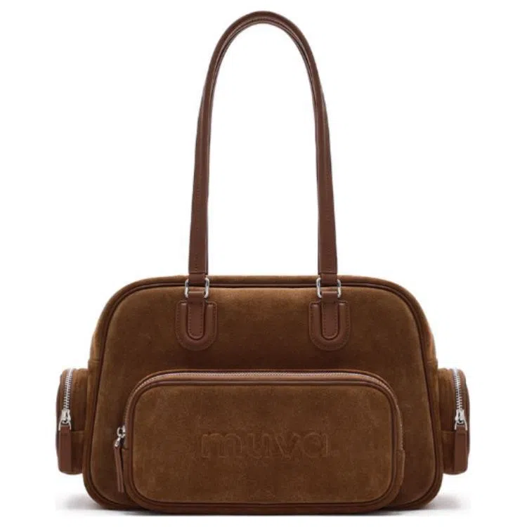 MUVA Large Leather Tote Olive/Maple Brown