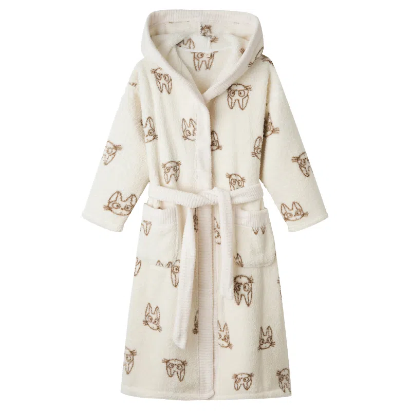 俏霓桐 简约可爱亲肤舒适开衫卡通甜美保暖长袖睡袍/浴袍 女款 图色