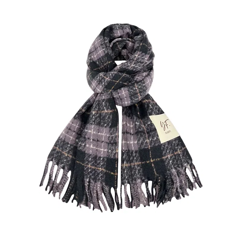 北极绒 韩系格子冬季加厚外搭保暖 绒线围巾 男女同款情侣款