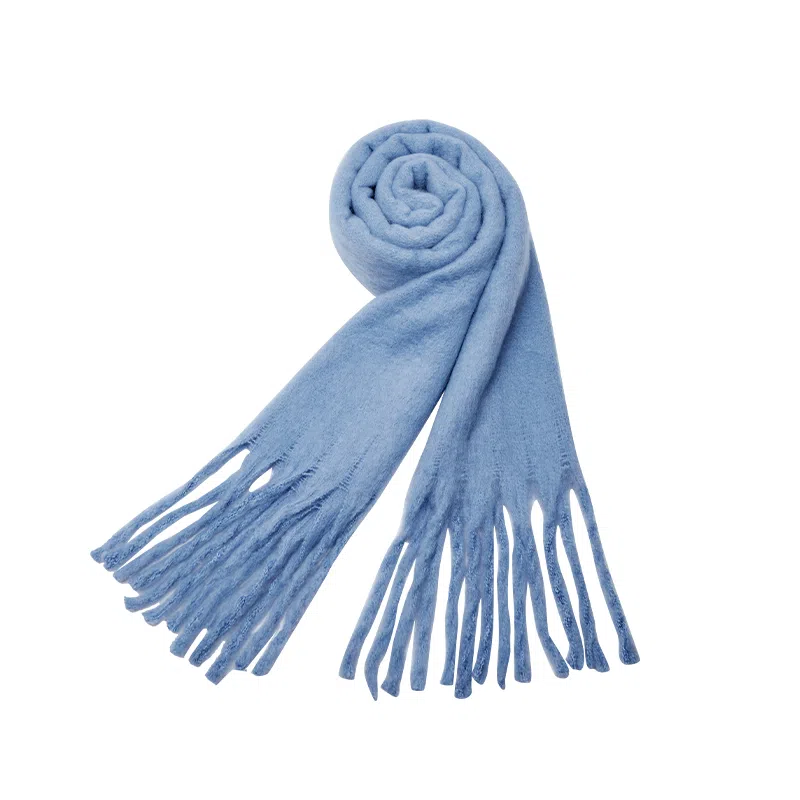 纳兰杜 纯色秋冬加厚氛围感 聚酯纤维 绒线围巾 女款 天使蓝