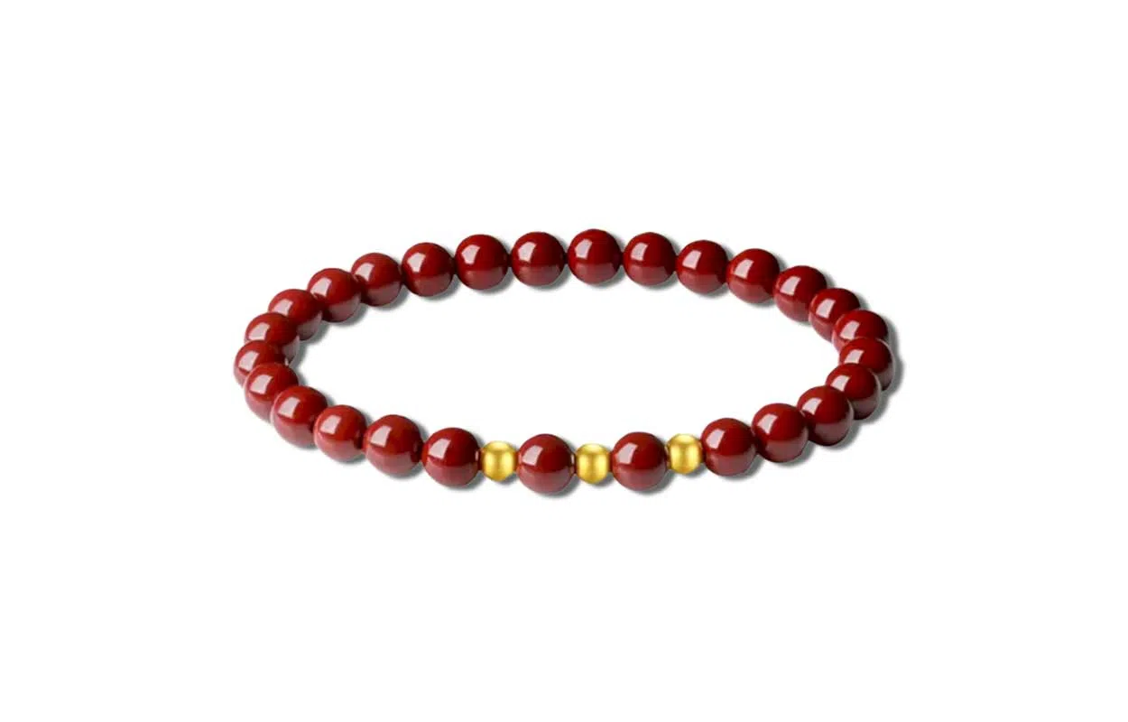 百利金 时来运转 国潮复古新中式平安转运简约精致优雅百搭个性气质创意设计转运珠足金手饰 朱砂 玉石手串 男女同款情侣款