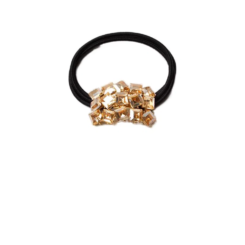 左欧 韩国气质高端扎丸子头轻奢方块 弹力绳/合金/水钻 头绳 女款 香槟色/银灰色/银白色