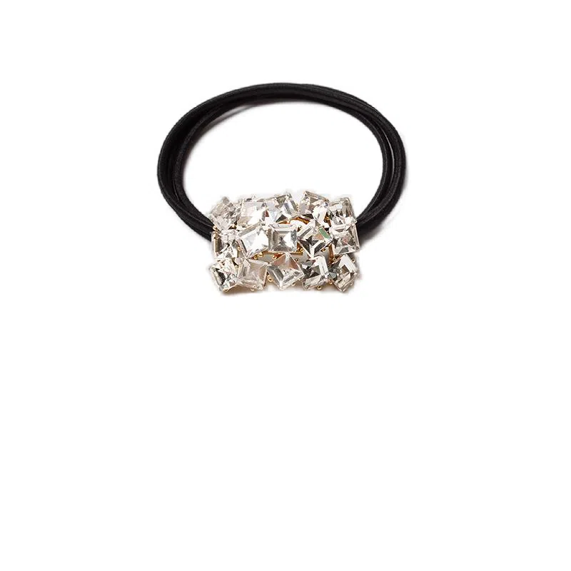 左欧 韩国气质高端扎丸子头轻奢方块 弹力绳/合金/水钻 头绳 女款 香槟色/银灰色/银白色