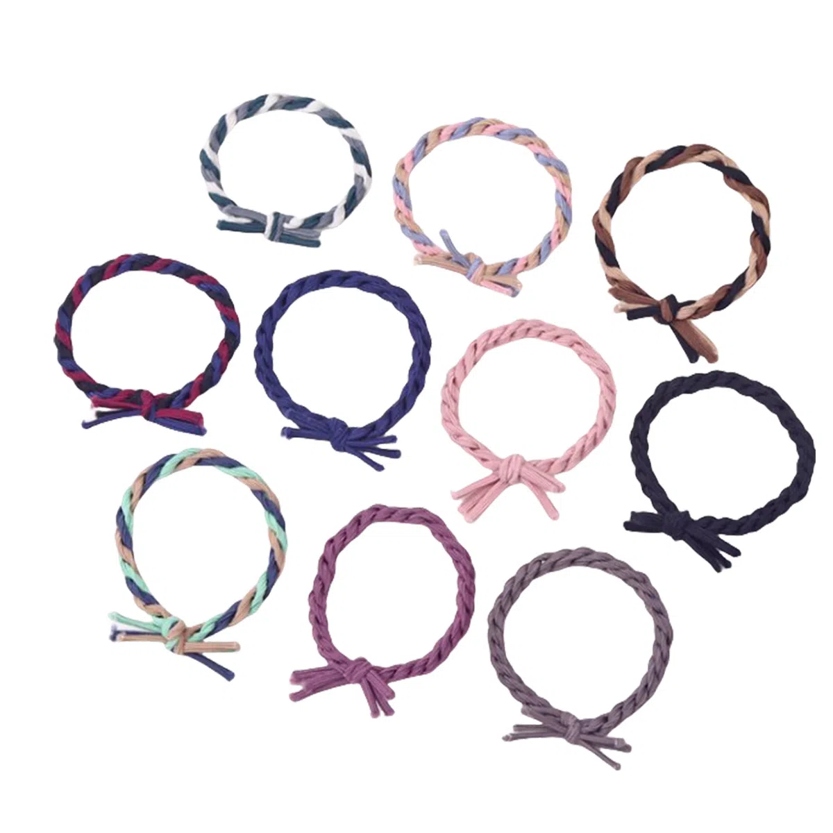 贯古今 十根装拼色麻花辫橡皮筋加粗气质高马尾不伤发日常专用 布艺 发圈 女款