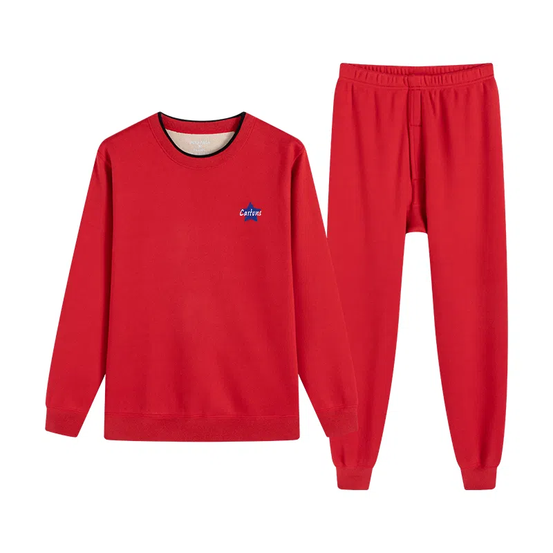 贴身领域 无痕加绒加厚圆领可外穿保暖套装 男款