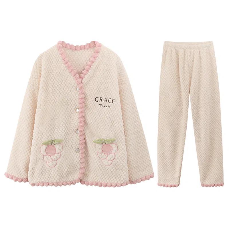 兰缪 可爱保暖休闲加厚家居服睡衣套装 女款 图色