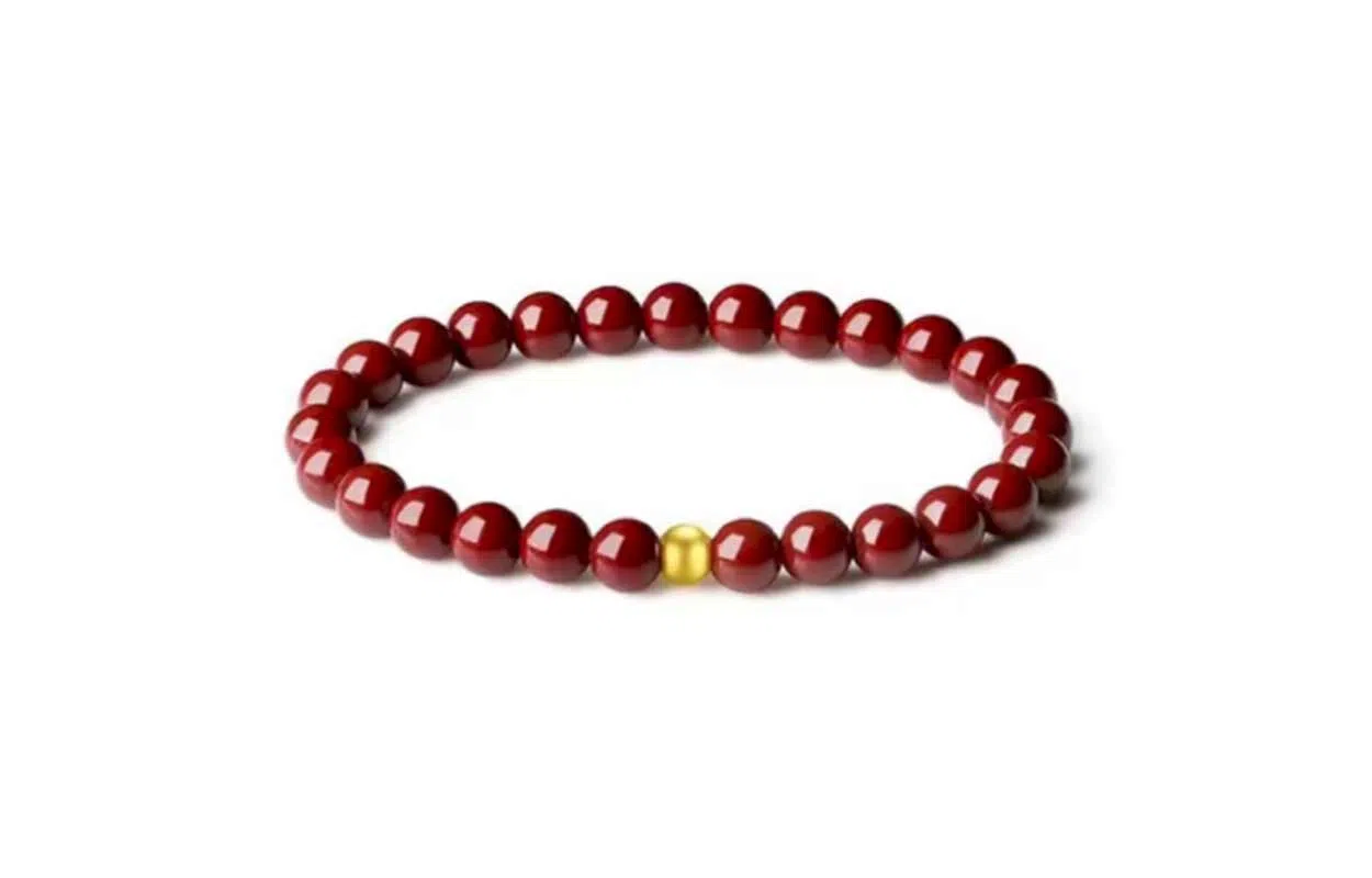 百利金 时来运转 国潮复古新中式平安转运简约精致优雅百搭个性气质创意设计转运珠足金手饰 朱砂 玉石手串 男女同款情侣款