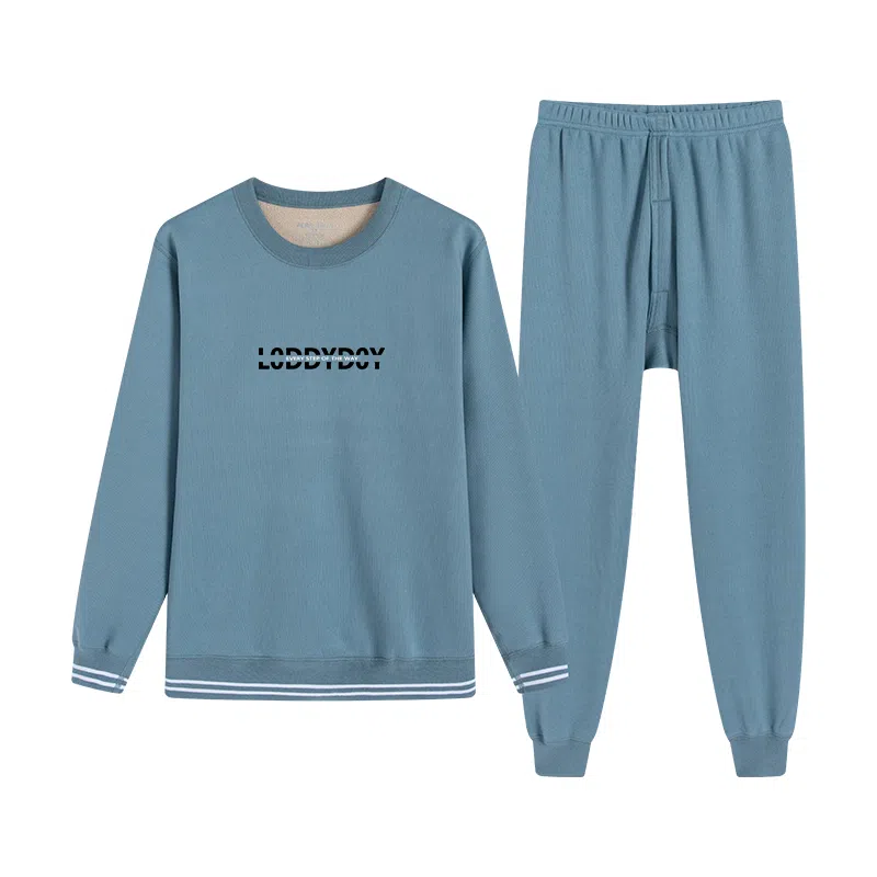 贴身领域 无痕加绒加厚圆领可外穿保暖套装 男款