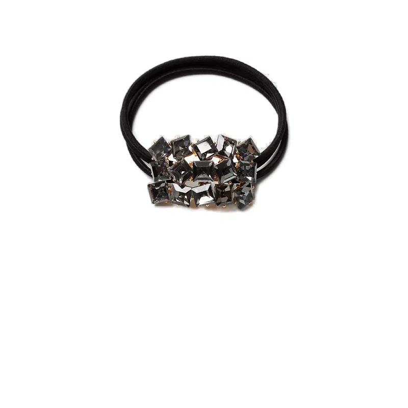 左欧 韩国气质高端扎丸子头轻奢方块 弹力绳/合金/水钻 头绳 女款 香槟色/银灰色/银白色