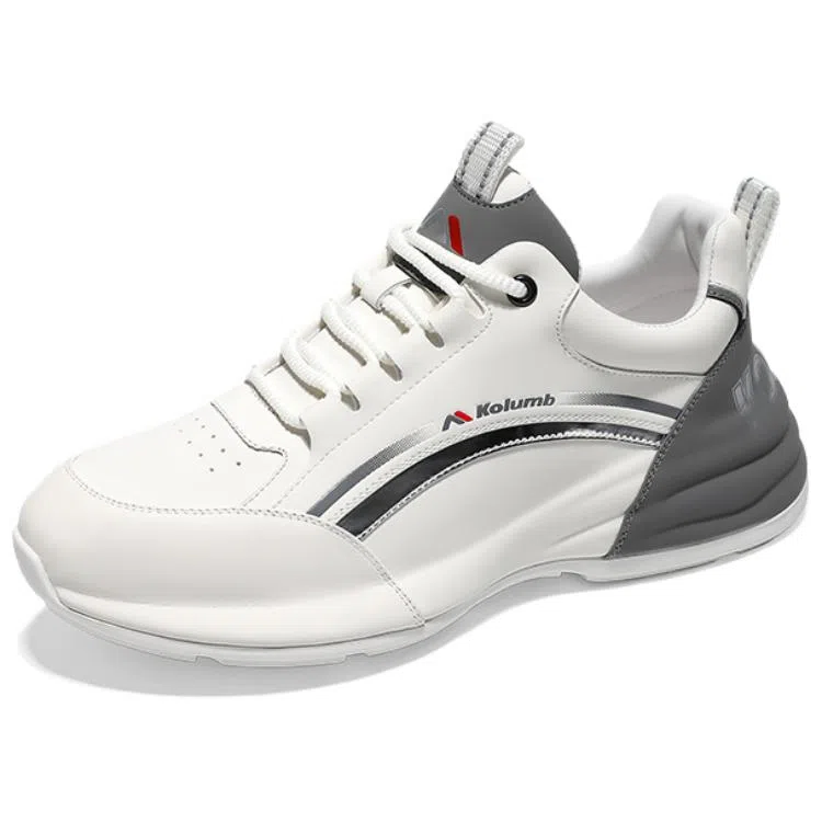 哥仑步 头层牛皮 简约舒适 时尚百搭 防滑透气轻便 低帮 生活休闲鞋 男款 白灰