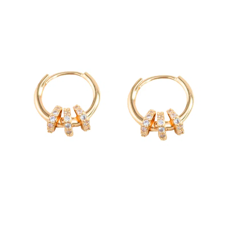 zoo jewel Elegant Gold Triple Ring Earrings S925 Silver