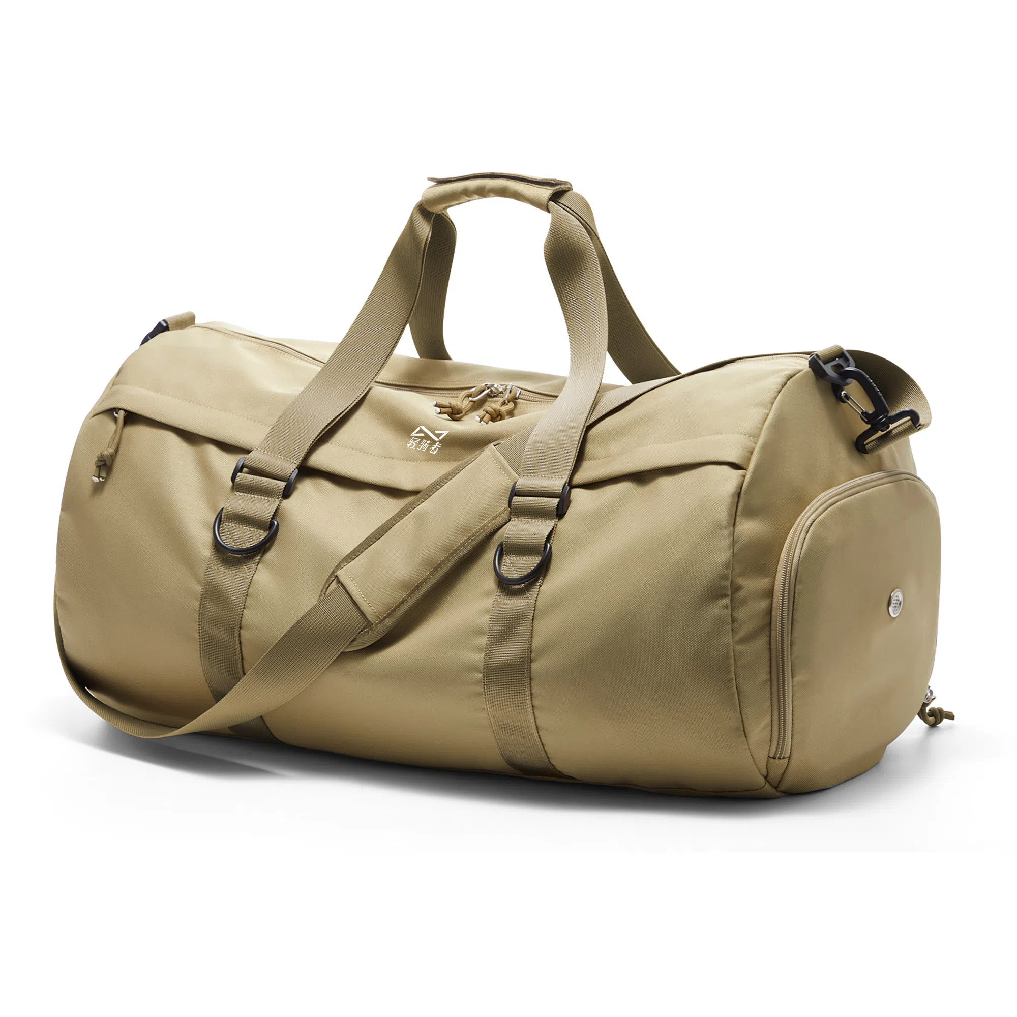轻骑者 潮流大容量短途出差旅游行李袋运动含干湿分离独立鞋袋 帆布 旅行单肩手提斜挎健身包 大号 男女同款情侣款 黑色/卡其
