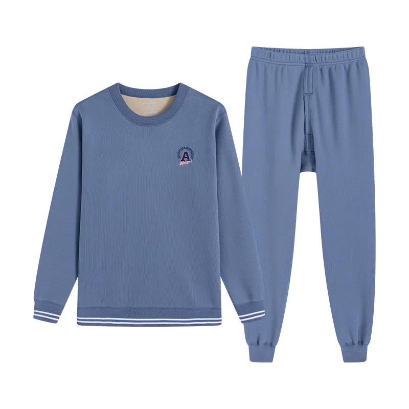 贴身领域 无痕加绒加厚圆领可外穿保暖套装 男款