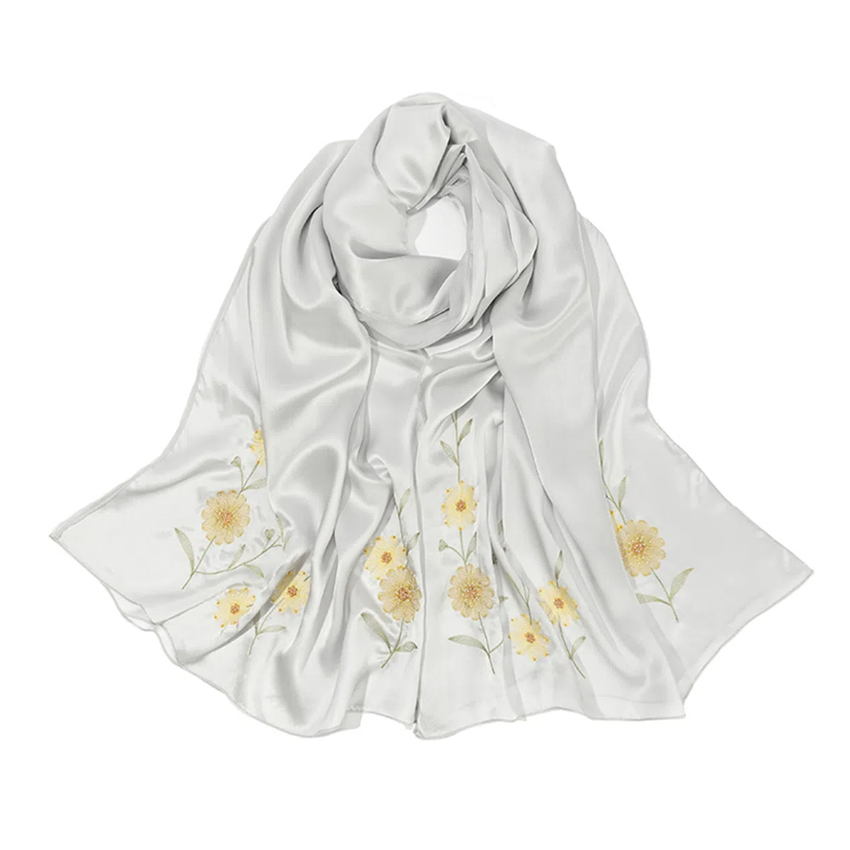 高档送礼 上海故事 丝韵多丁真丝刺绣素绉缎双层长巾 桑蚕丝 丝巾 女款