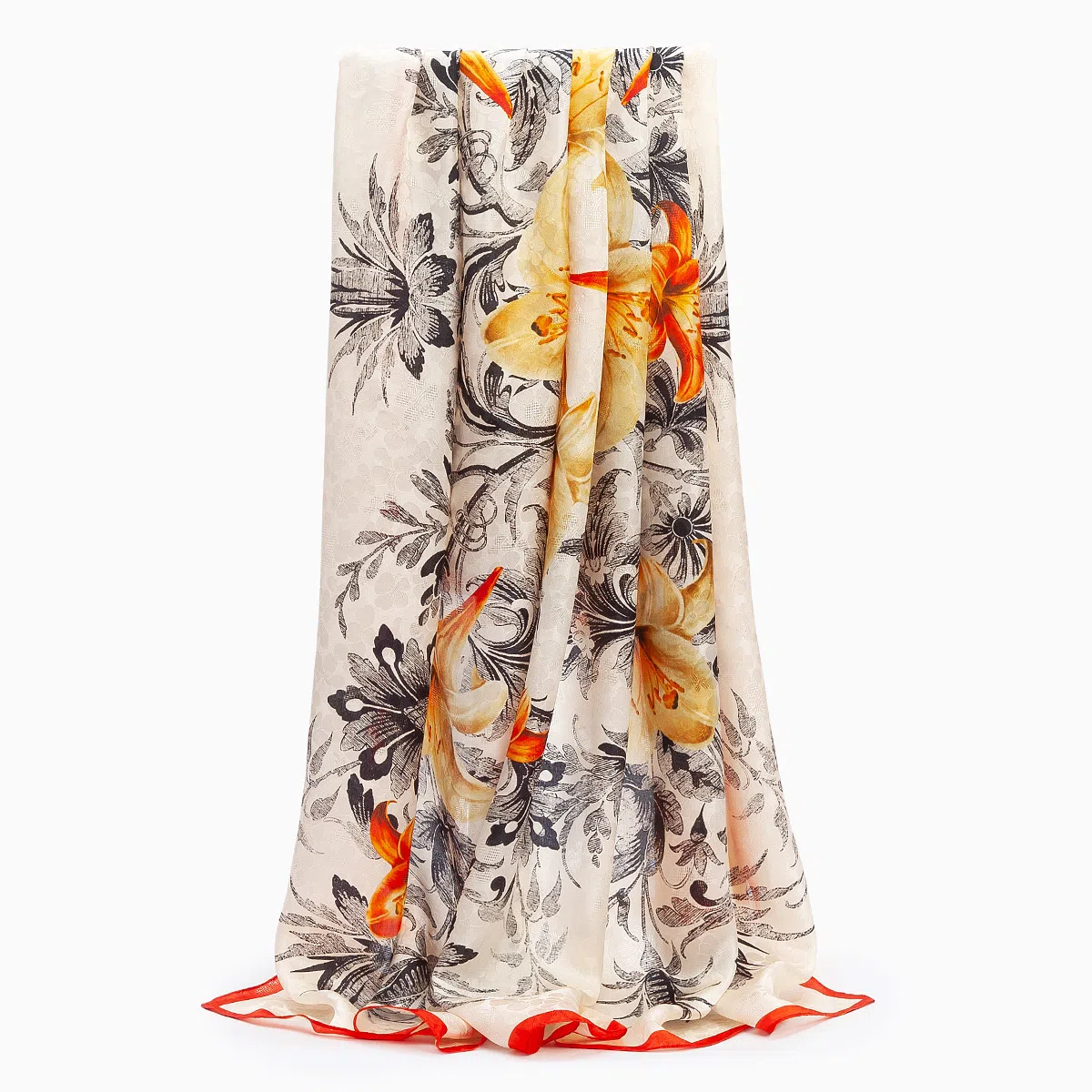 丝萝工艺 上海故事 花萝真丝喷绘大方巾 桑蚕丝 丝巾 女款 别样桃花