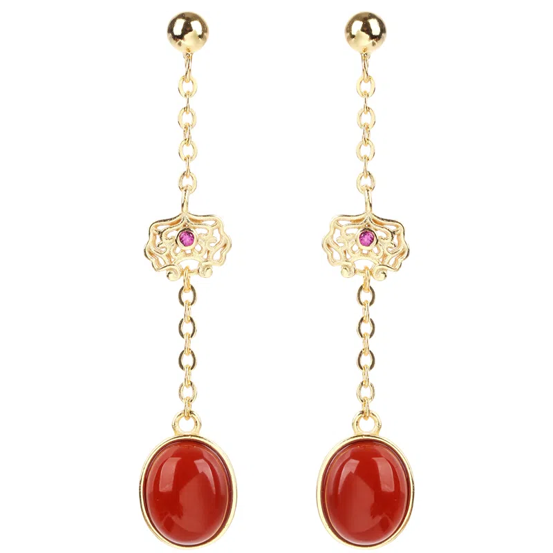 小银匠 如意 中式国风高级感轻奢 玛瑙 玉石耳环 女款