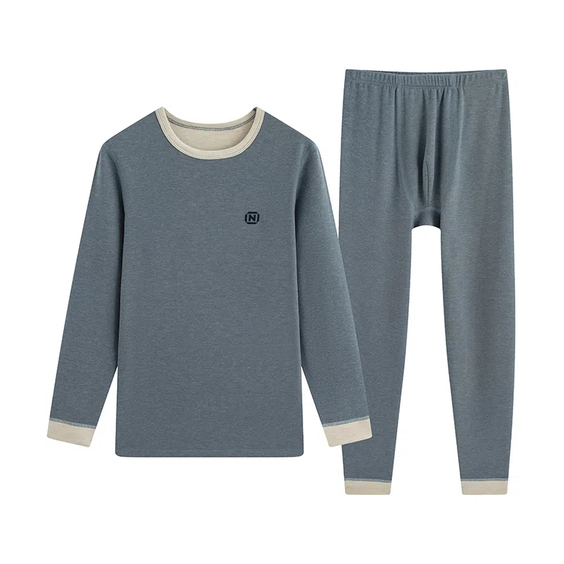 贴身领域 青年青少年德绒秋衣秋裤羊绒蚕丝打底线衣线裤内衣保暖套装 男款