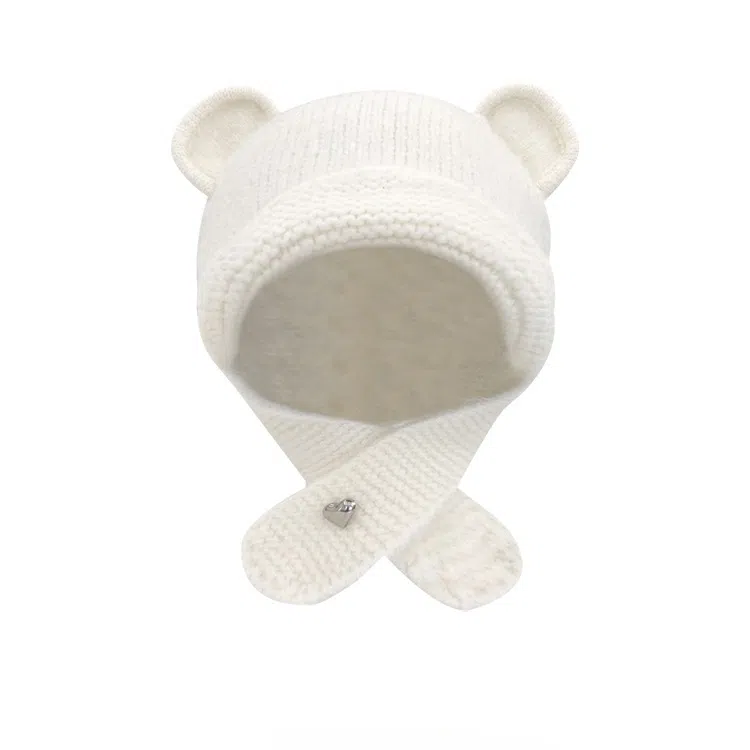 啄木鸟 甜美可爱小熊耳朵秋冬季大头围显脸小加厚保暖针织户骑车护耳帽 涤纶 绒线帽 女款