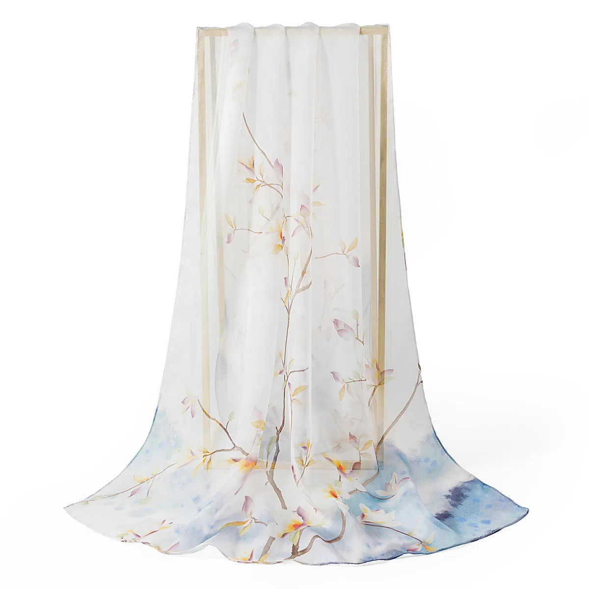 上海故事 春花秋月喷绘真丝长巾 桑蚕丝 丝巾 女款