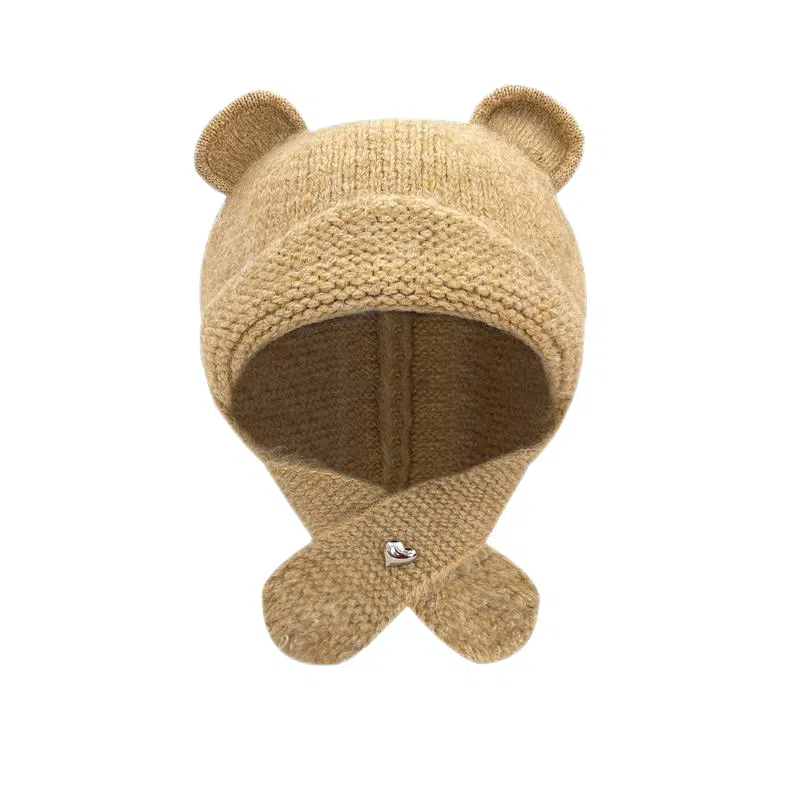 啄木鸟 甜美可爱小熊耳朵秋冬季大头围显脸小加厚保暖针织户骑车护耳帽 涤纶 绒线帽 女款