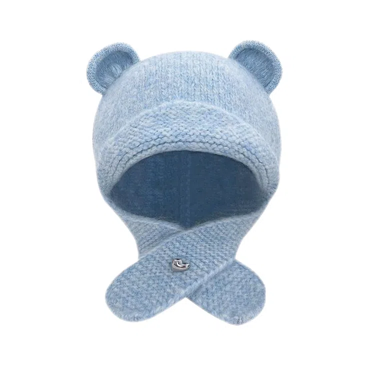 啄木鸟 甜美可爱小熊耳朵秋冬季大头围显脸小加厚保暖针织户骑车护耳帽 涤纶 绒线帽 女款