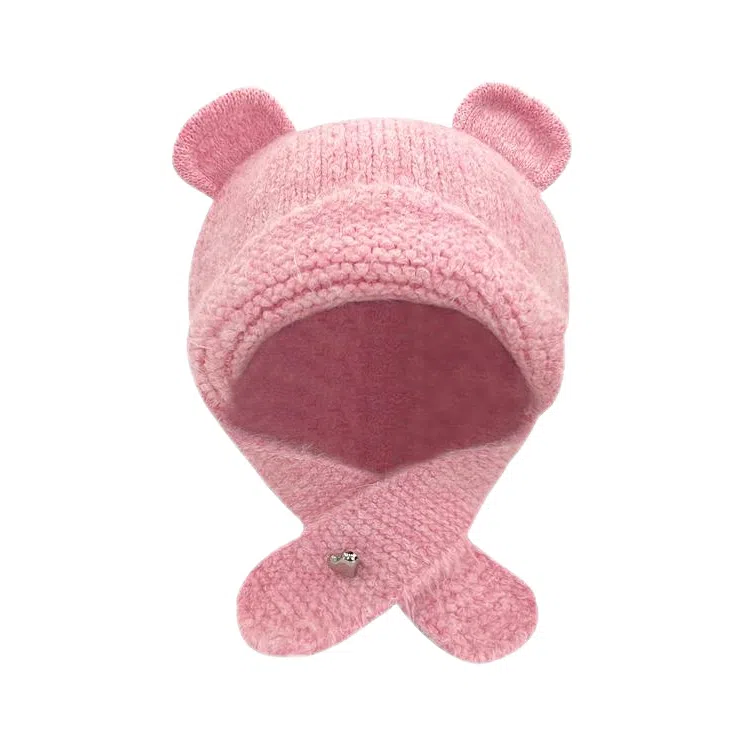 啄木鸟 甜美可爱小熊耳朵秋冬季大头围显脸小加厚保暖针织户骑车护耳帽 涤纶 绒线帽 女款
