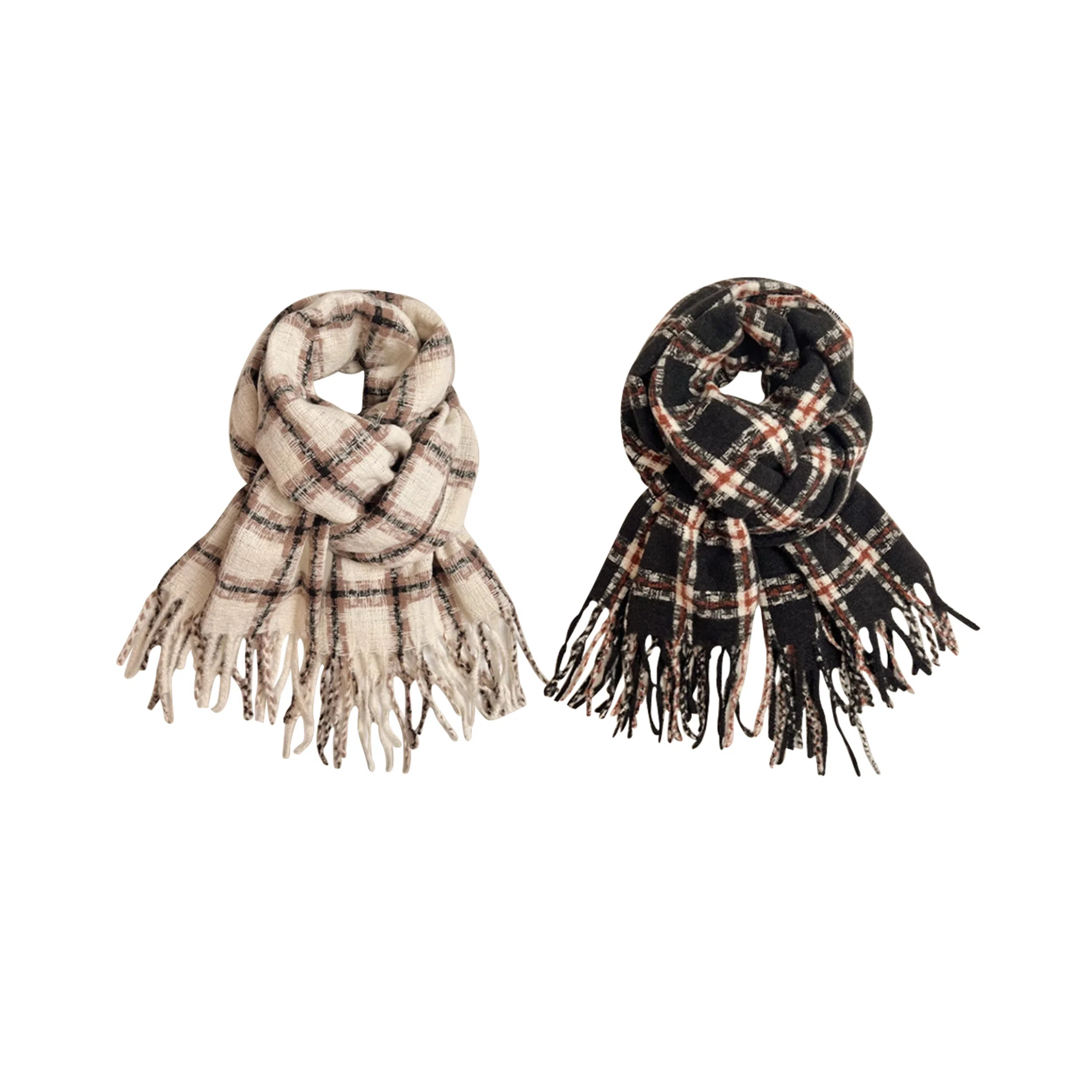 匹克 时尚系列 文艺小清新流苏冬季保暖两用 绒线围巾 男女同款情侣款 米白色 黑色