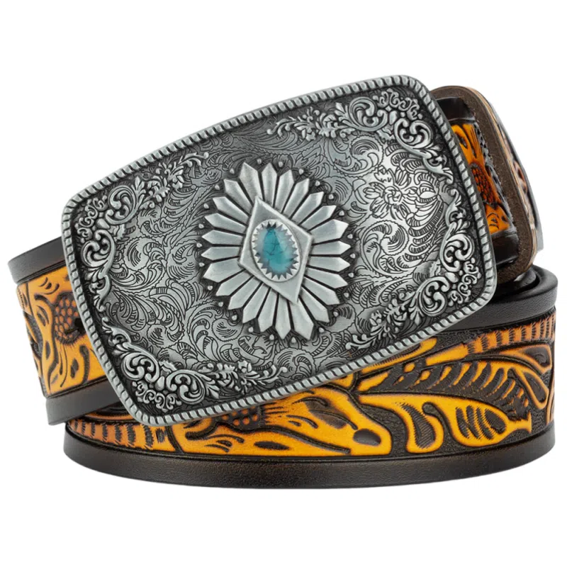 Emperor Penguin Classic Floral Buckle Leather Belt