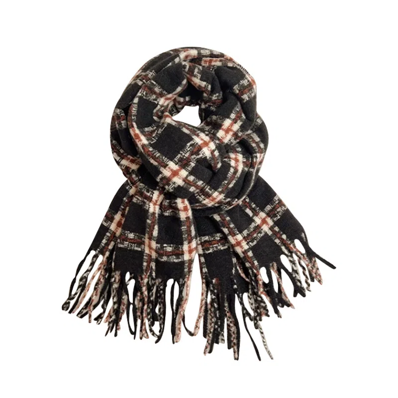 匹克 时尚系列 文艺小清新流苏冬季保暖两用 绒线围巾 男女同款情侣款 米白色 黑色