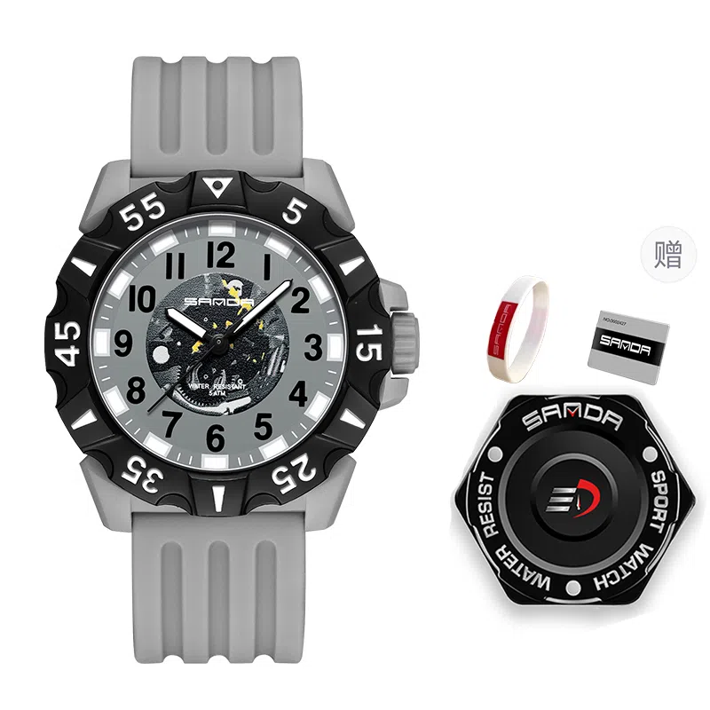 三达新款户外运动百搭石英机芯数字式防水黑色表盘男女同款学生手表国表