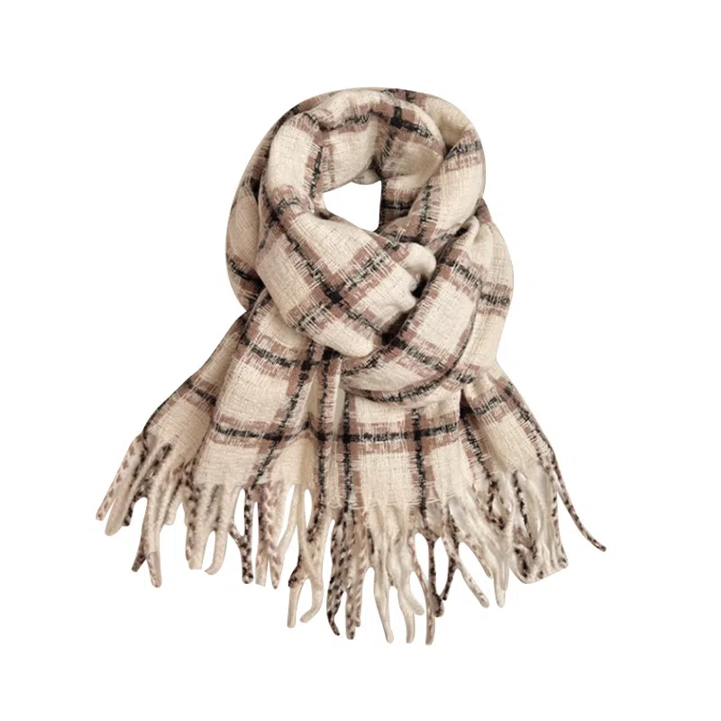 匹克 时尚系列 文艺小清新流苏冬季保暖两用 绒线围巾 男女同款情侣款 米白色 黑色