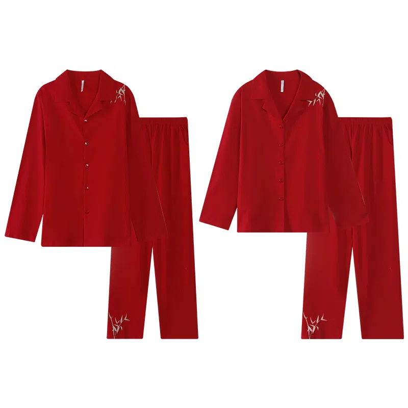 兰缪 长袖结婚新婚喜庆本命年长裤睡衣套装 女款 红色