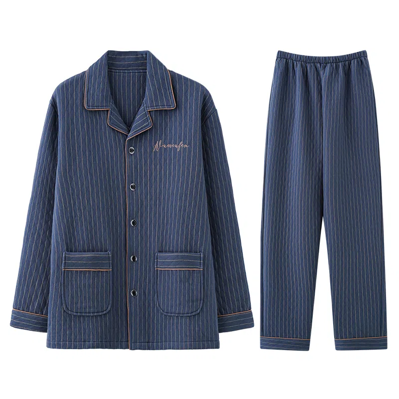 兰缪 加厚保暖亲肤长袖长裤家居服睡衣套装 男款 藏青色