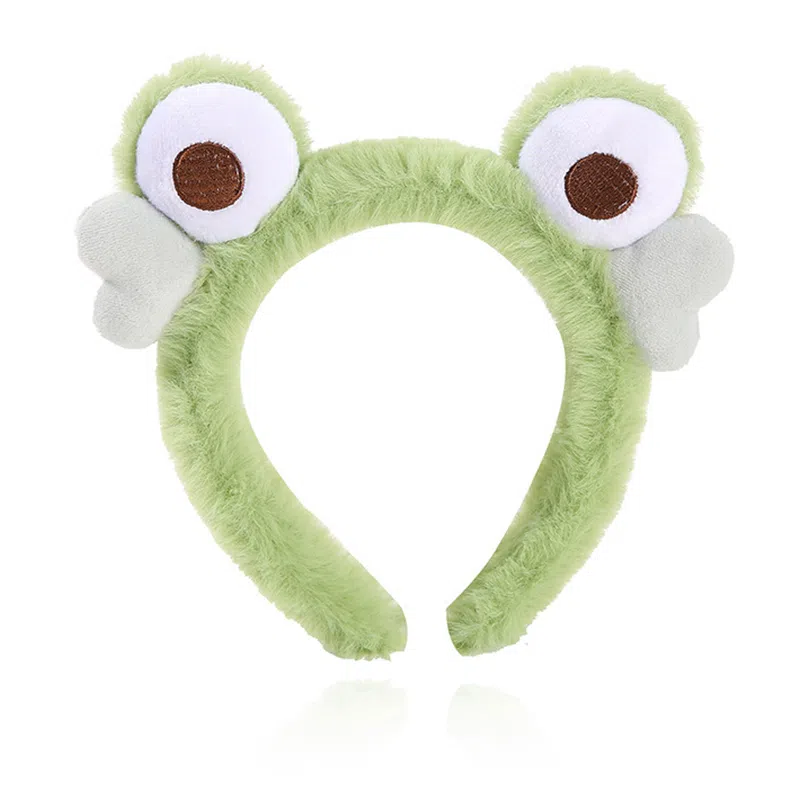 零界 可爱大眼萌青蛙 毛绒大眼青蛙 防滑压发卡通束发 洗脸专用 布艺 发箍 女款