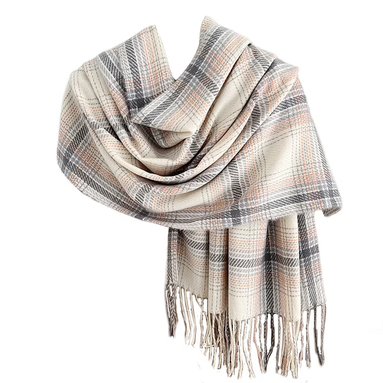 浪莎 韩版氛围感格子流苏秋冬季多巴胺色披肩保暖加厚学生围脖 礼盒装 聚酯纤维 绒线围巾 男女同款情侣款