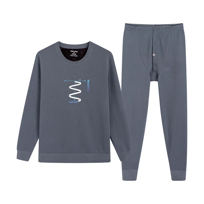 贴身领域 圆领可外穿加厚加绒印花冬季青年内衣保暖套装 男款