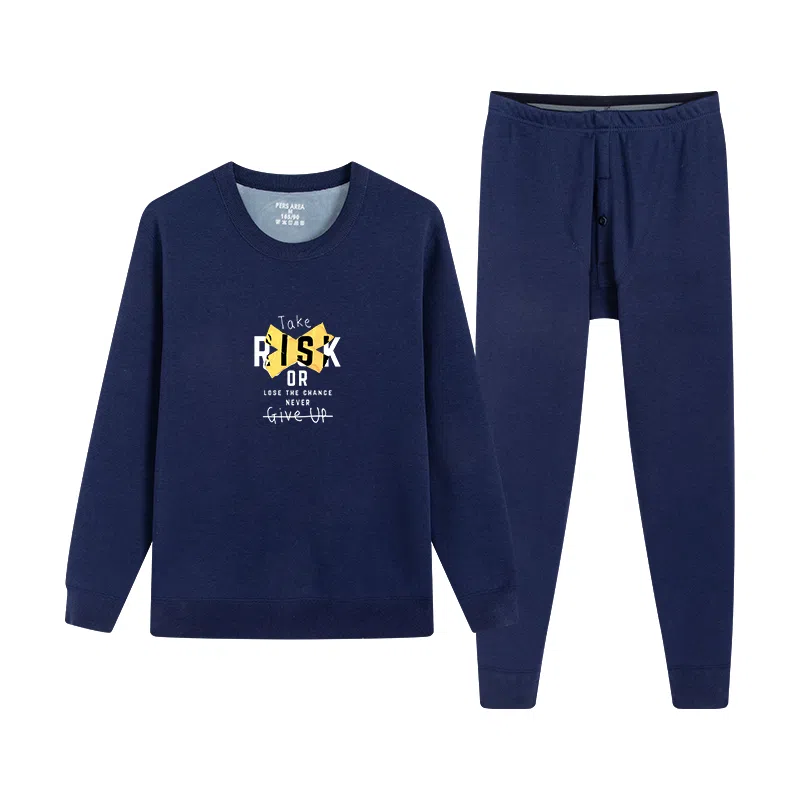 贴身领域 加绒加厚可外穿青少年长袖长裤保暖套装 男款