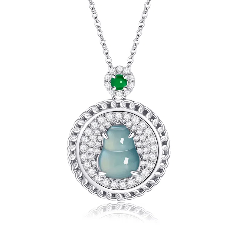 祥燕 新中式国潮轻奢潮流冰润起胶蓝水葫芦 冰种 翡翠吊坠 男女同款情侣款