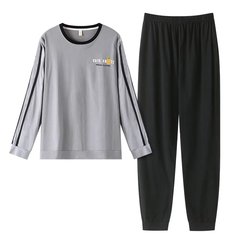 莫代尔 经典简约时尚气质保暖轻柔亲肤舒适圆领有口袋长袖长裤时尚可穿睡衣套装 男款 灰色