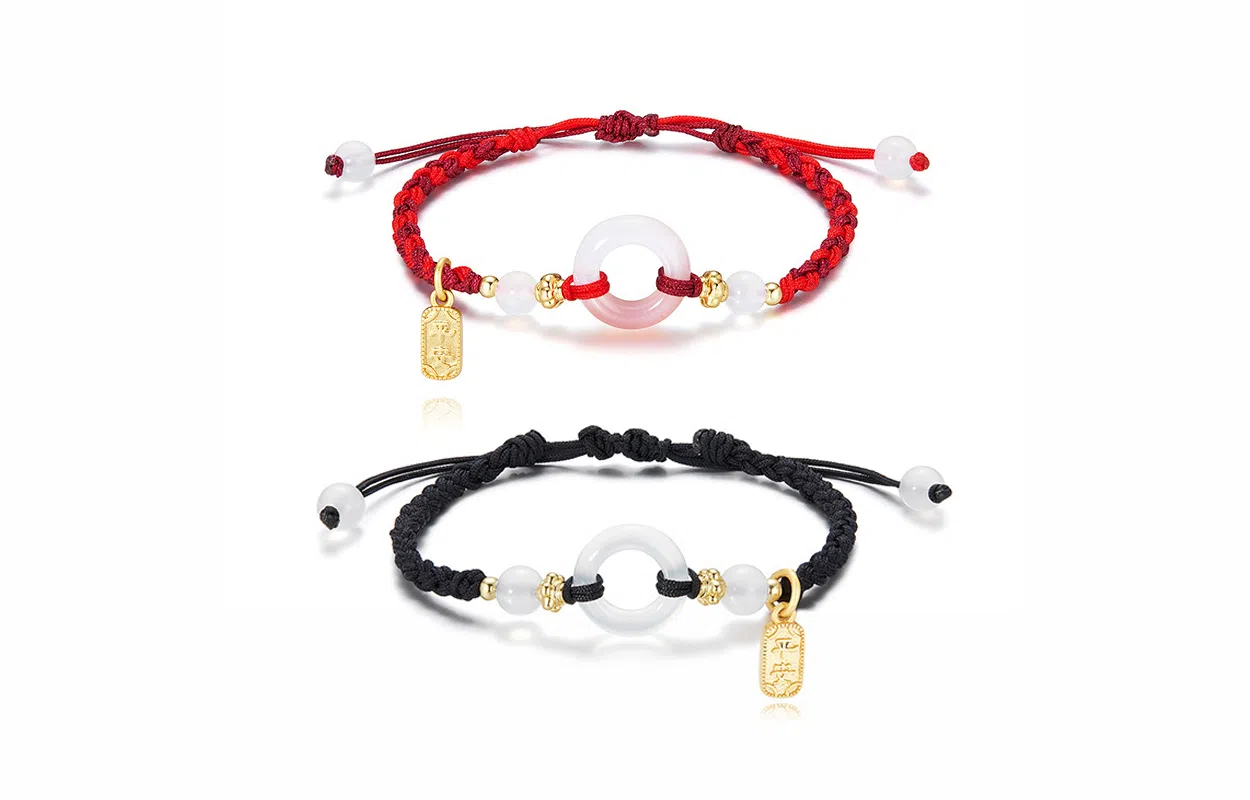 牧言 国潮复古新中式简约小众设计高级感 圆润立体渐变几何圆环字牌流苏编织绳手饰 合金 平安扣手链 男女同款情侣款