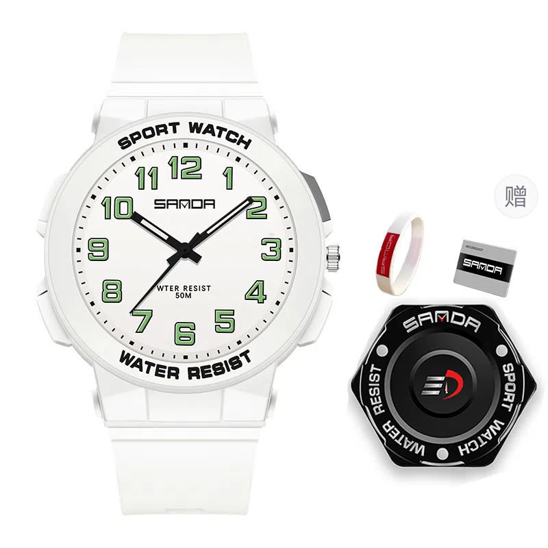 三达石英机芯户外简约男女学生同款夜光防水手表国表男女同款白色表盘