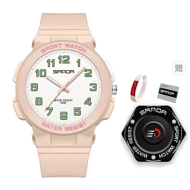 三达石英机芯户外简约男女学生同款夜光防水手表国表男女同款白色表盘