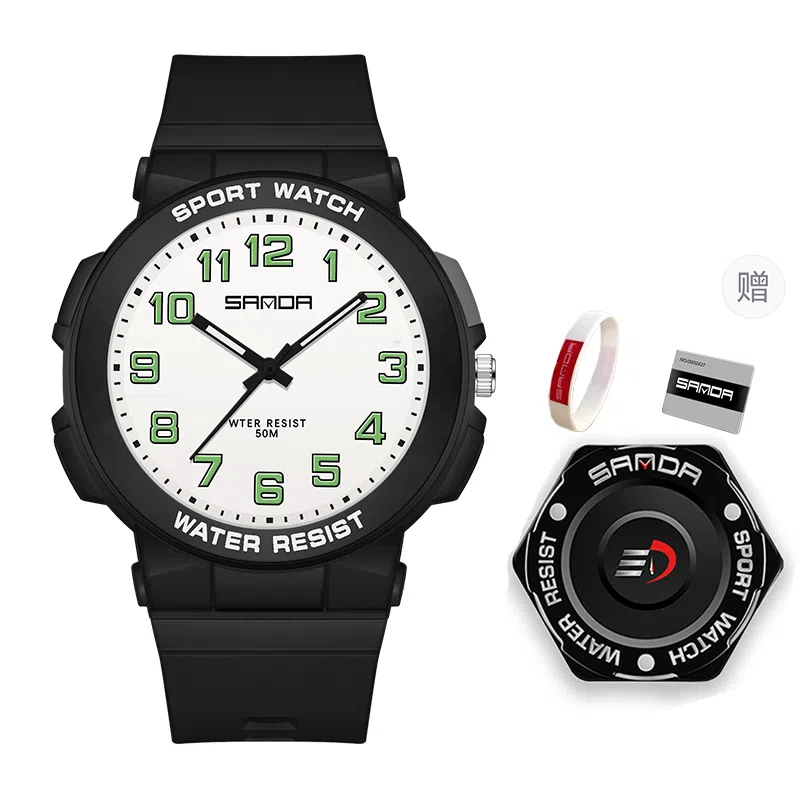 三达石英机芯户外简约男女学生同款夜光防水手表国表男女同款白色表盘