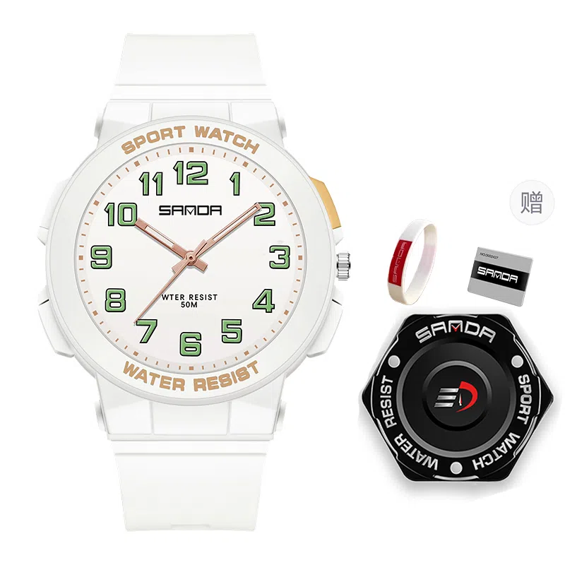 三达石英机芯户外简约男女学生同款夜光防水手表国表男女同款白色表盘