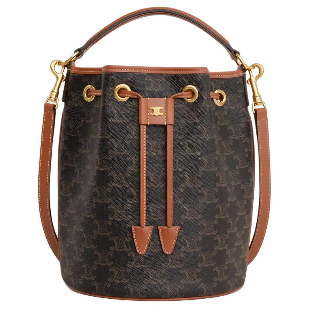 CELINE Triomphe Canvas Bucket Bag Brown