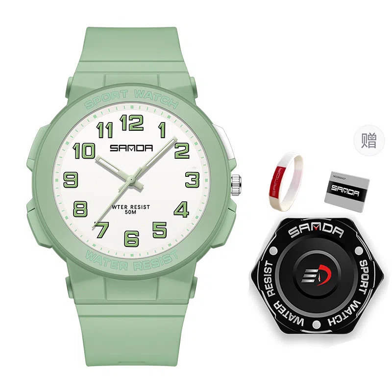 三达石英机芯户外简约男女学生同款夜光防水手表国表男女同款白色表盘