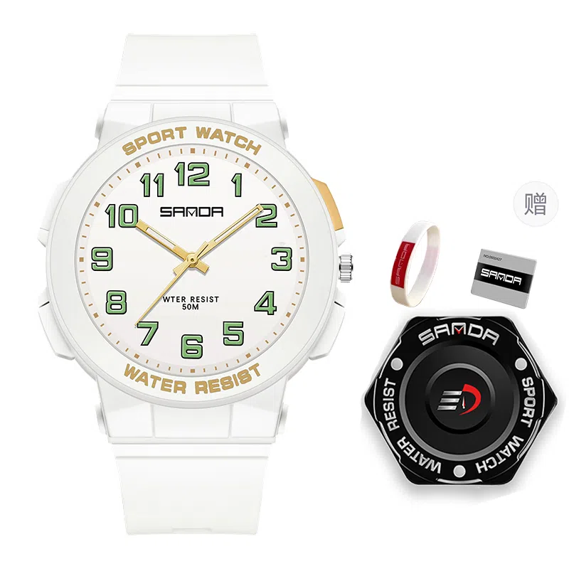 三达石英机芯户外简约男女学生同款夜光防水手表国表男女同款白色表盘